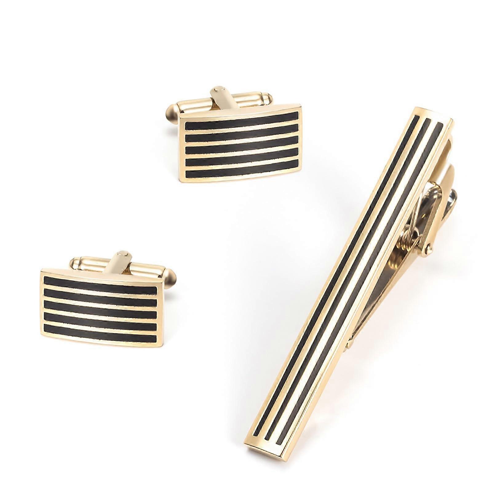 Cufflinks and Tie Clip Set Simple Tie Clip Cufflinks Set for Men Business Cufflinks Set One Size gold