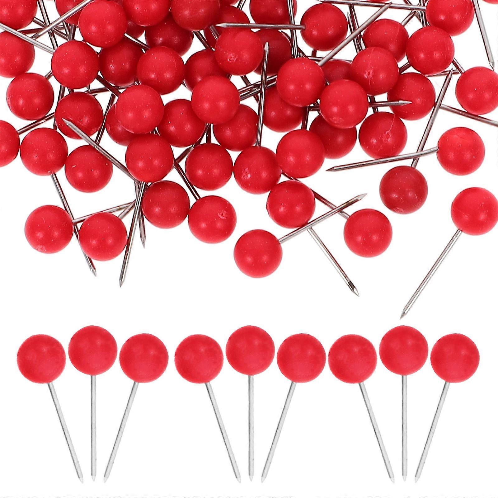 Pushpins For Maps Round Ball Head Map Tacks Diy Marking Office Use Red 100Pcs