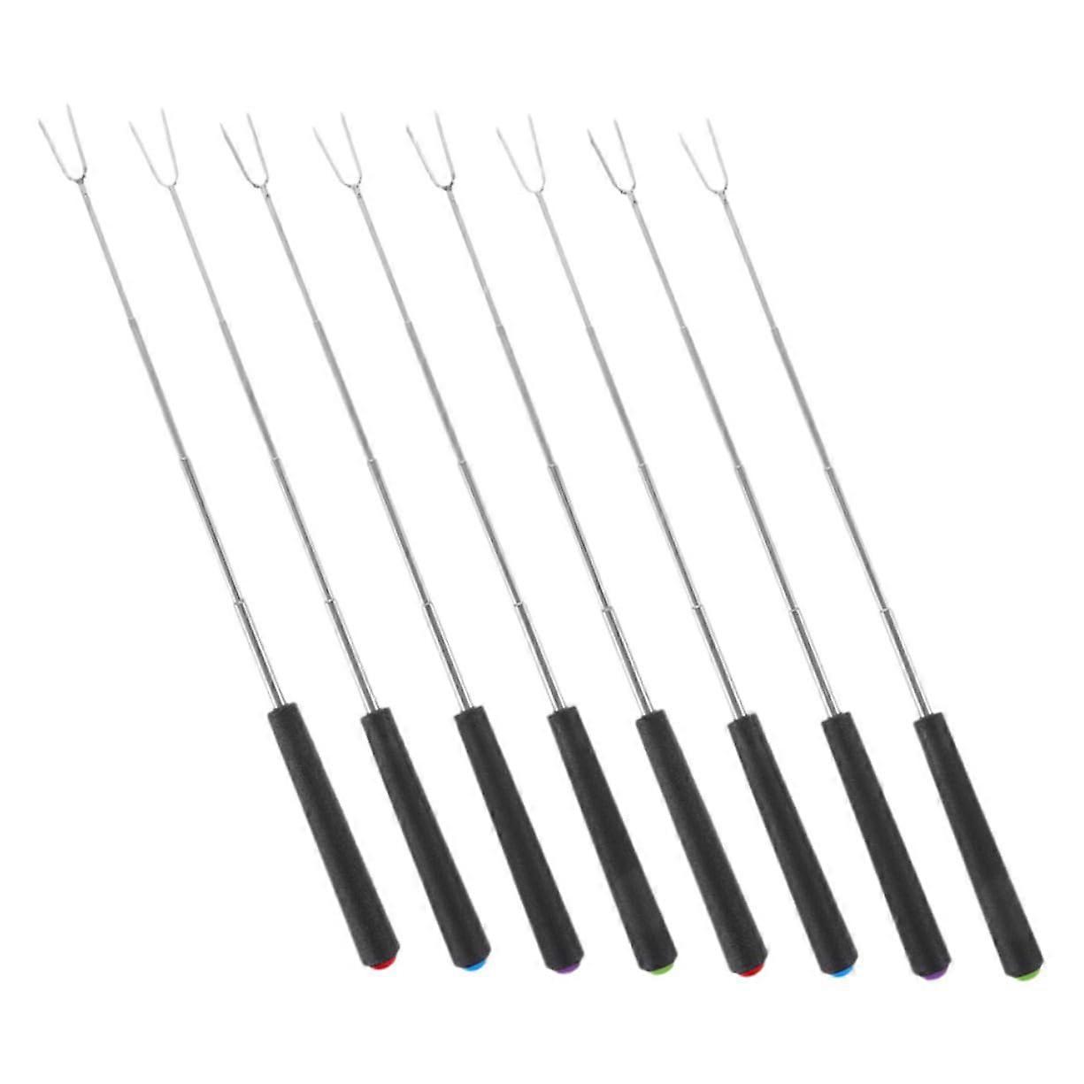 8-Piece Stainless Steel Telescopic Grill Fork Set, Retractable S'mores Skewers for Fire Pit and Camping Activities