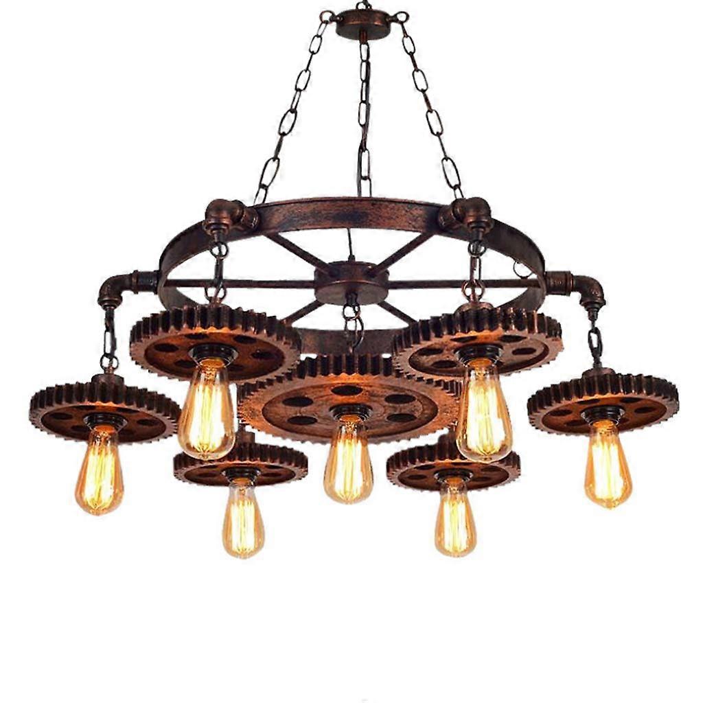 Pendant Light Metal Rustic Vintage Adjustable Round E27 Lamp 7 Bulbs Chandelier Dining Kitchen Ceiling Light