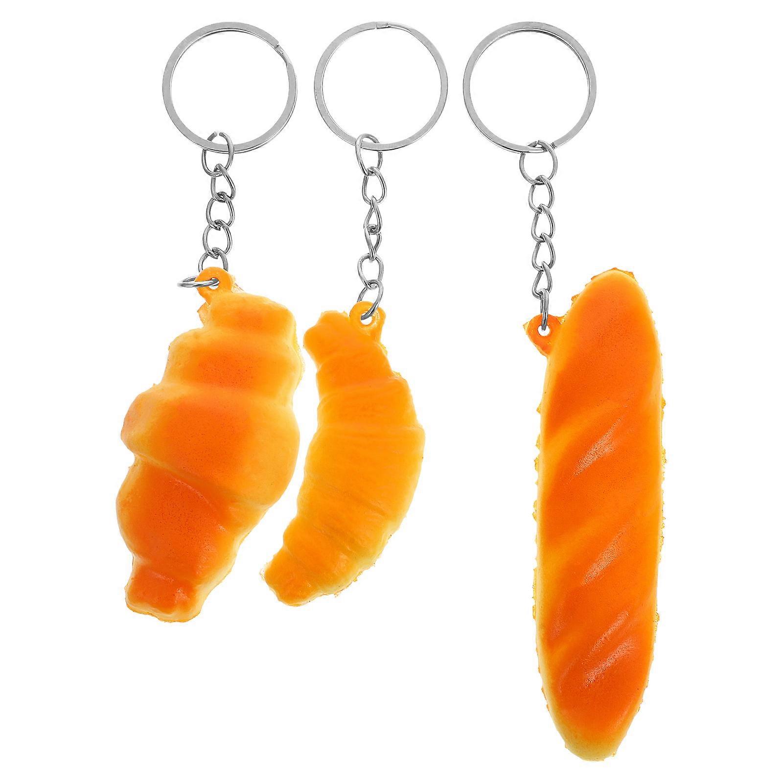 Creative Keychain Artificial Food Keychain Baguette Shape Realistic Design Handbag Purse Accessories 3Pcs