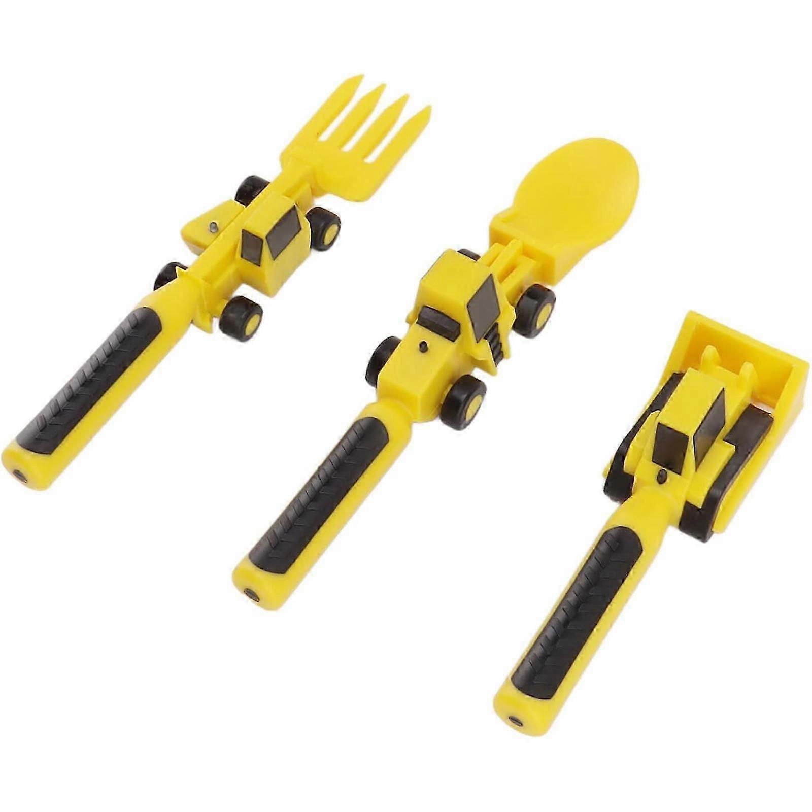 Construction Themed Utensils for Kids, Excavator Fork Spoon, Toddlers Eating Set with Pusher, Safe and Easy to Clean