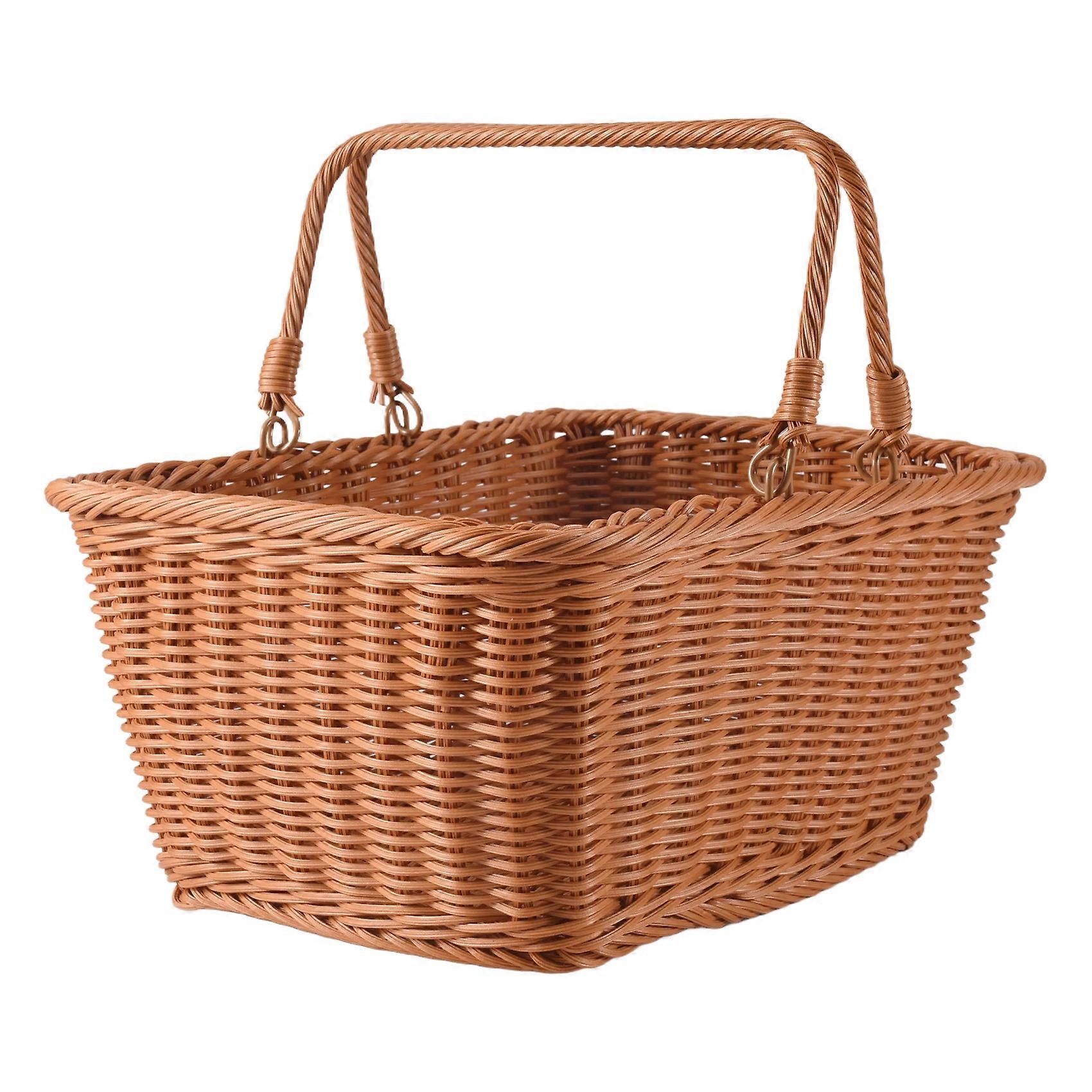 Durable Artificial Rattan Handmade Portable Picnic Basket Rattan Woven Supermarket Shopping Basket Rattan Basket