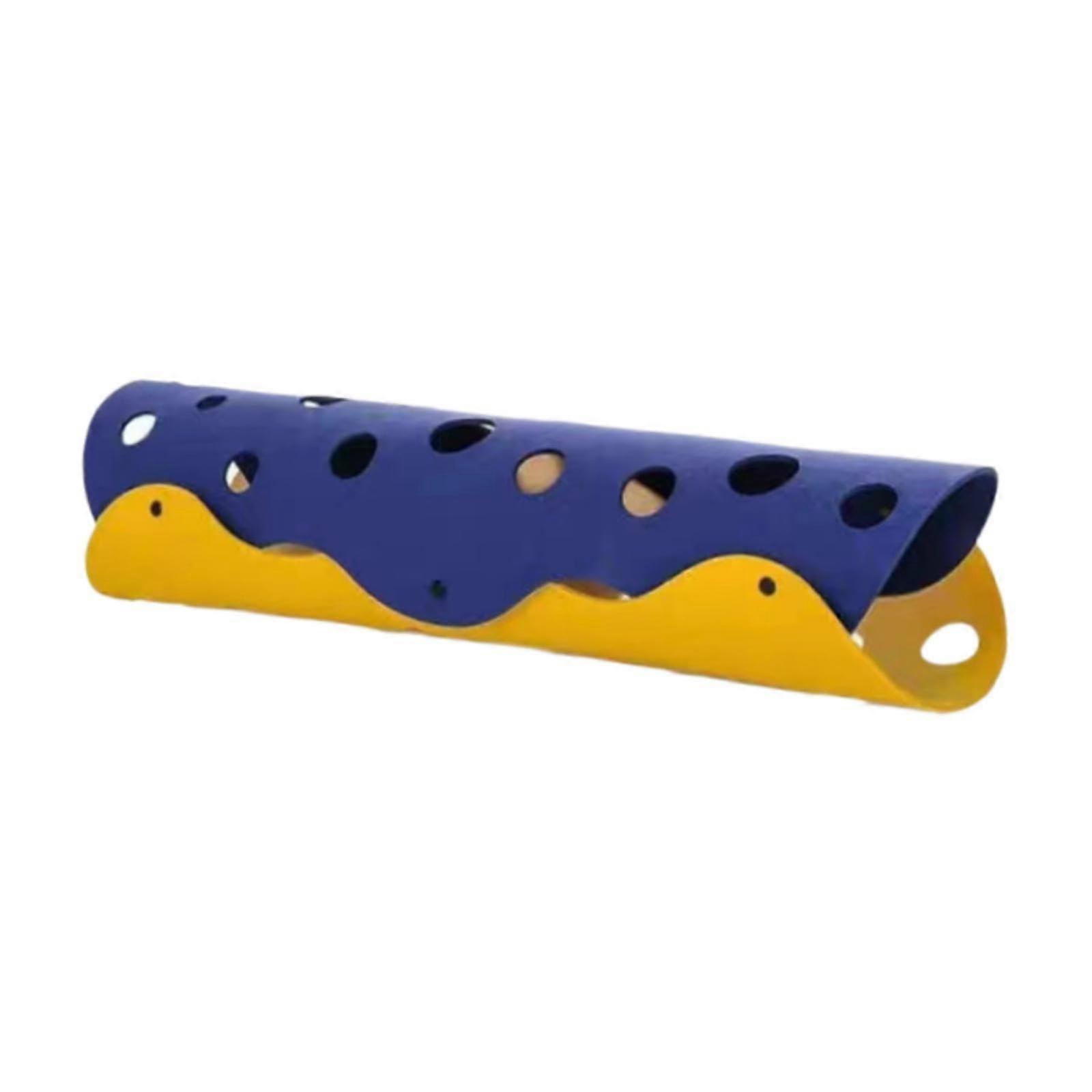 Foldable and portable cat tunnel for house cats, pet nest with holes, hiding cave for playing, selfentertainment, exercise, yellow and blue.