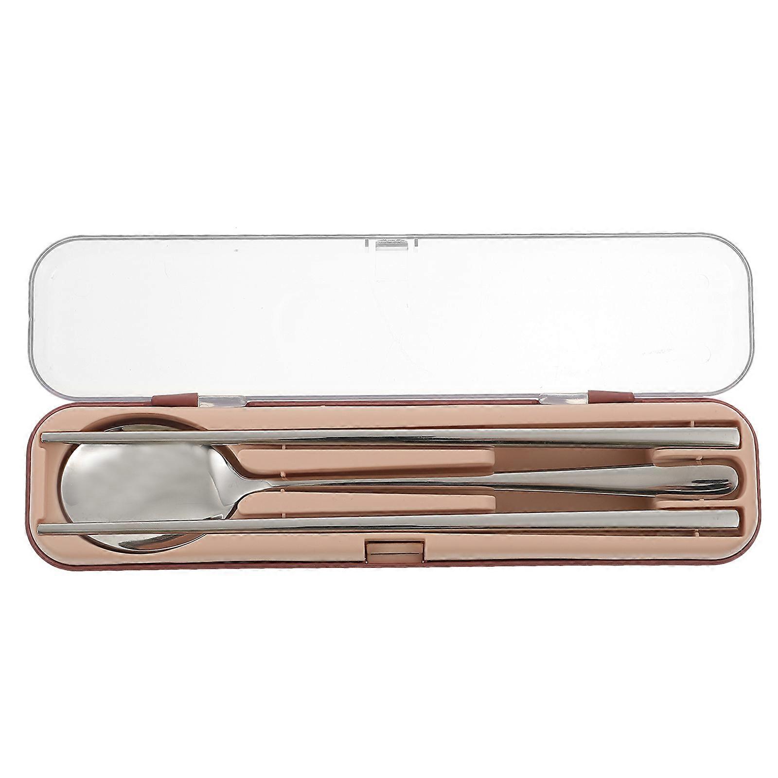 Portable Tableware Set with Stainless Steel Cutlery and Chopsticks in Pink Plastic for Home Use
