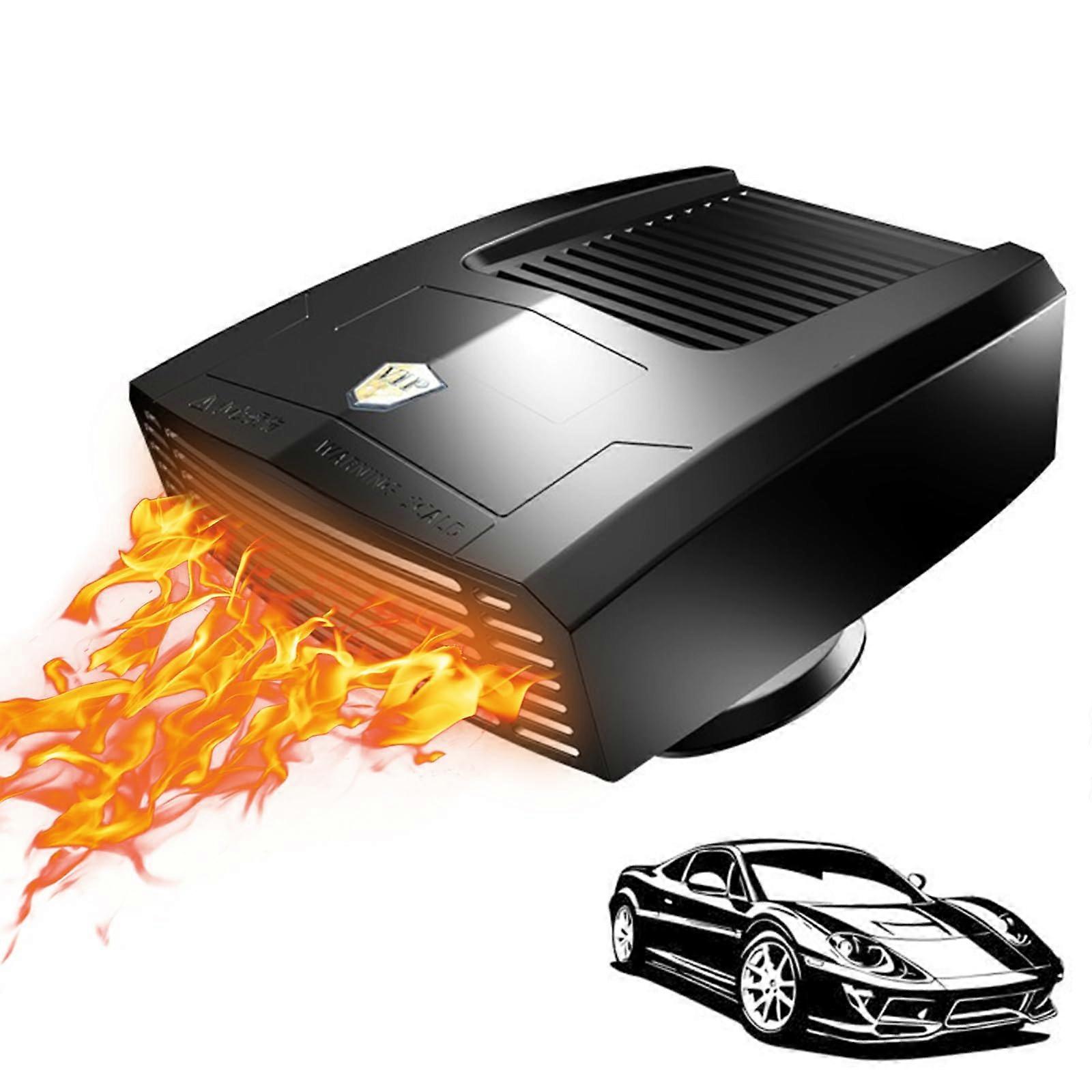 Car Heater 2-in-1 200W 12V Fast Heating Fan Defroster for Car Windscreen with 360° Rotation, Black