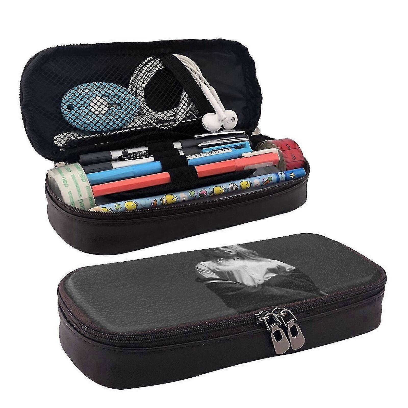 Trendy Billie Eilish Inspired PU Leather Pencil Case - Perfect for School & Work Essentials
