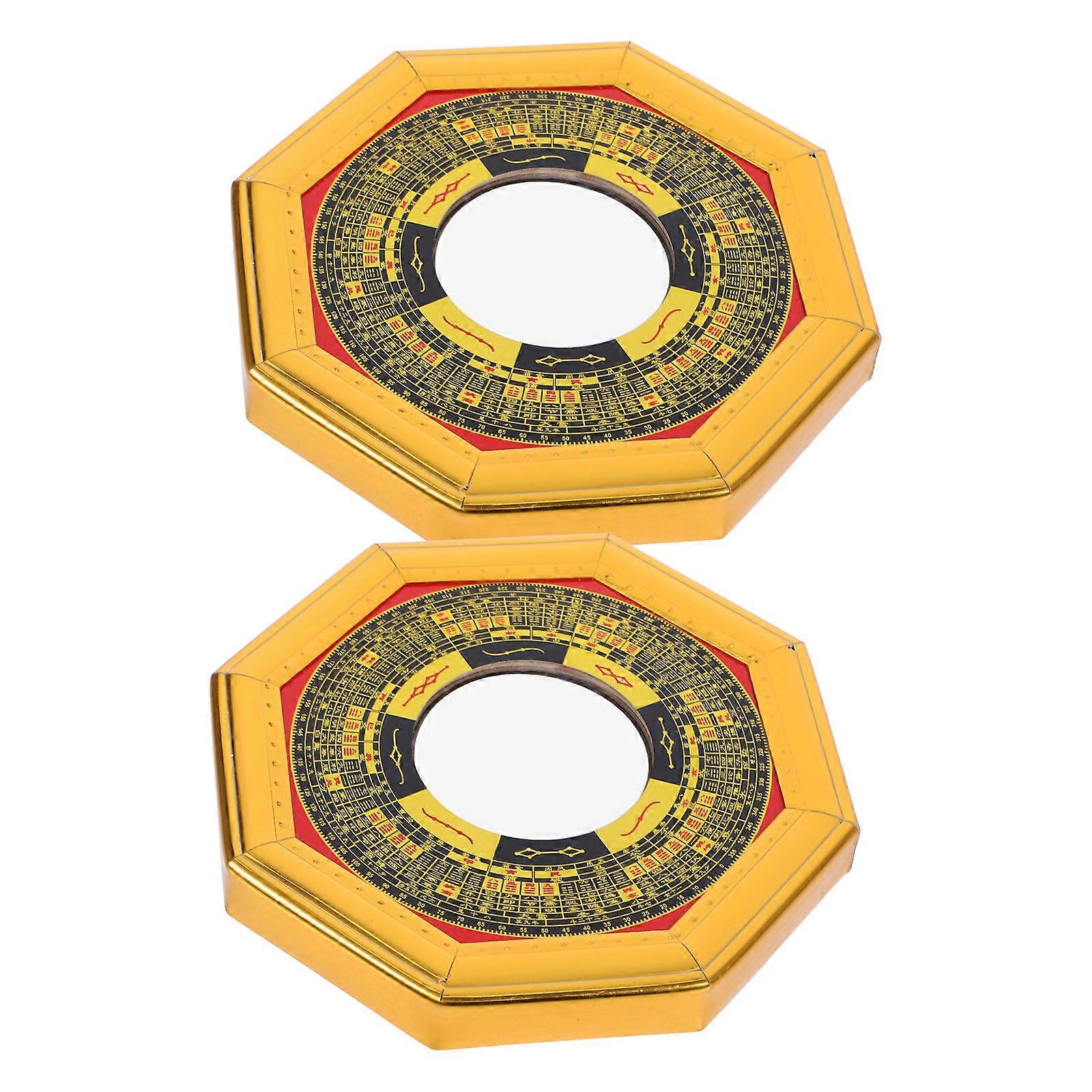 2pcs Convex Bagua Mirrors Traditional Feng Shui Protection Mirrors for Home Balancing and Luck Enhancement Decorative Tool