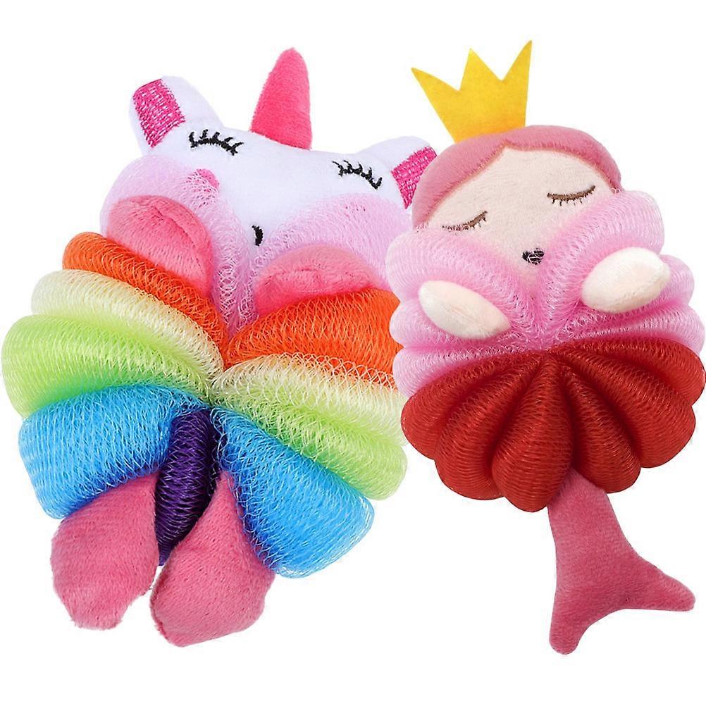 Cartoon Bath Loofahs Toddler Use for Shower 2Pcs Assorted Color Polyethylene