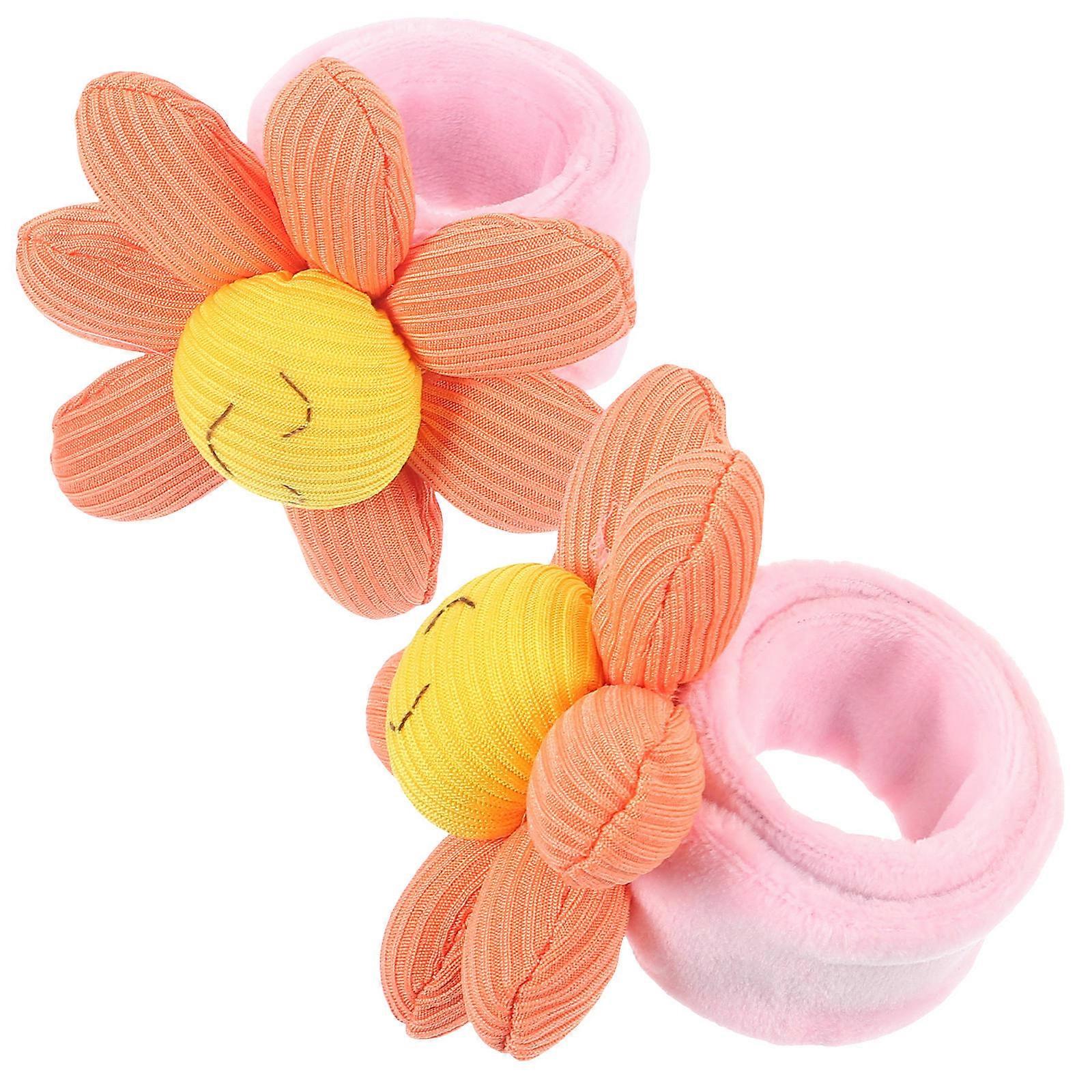 2pcs Plush Flower Slap Wrist Bracelet Cartoon Hugger Snap Wristband for Kids