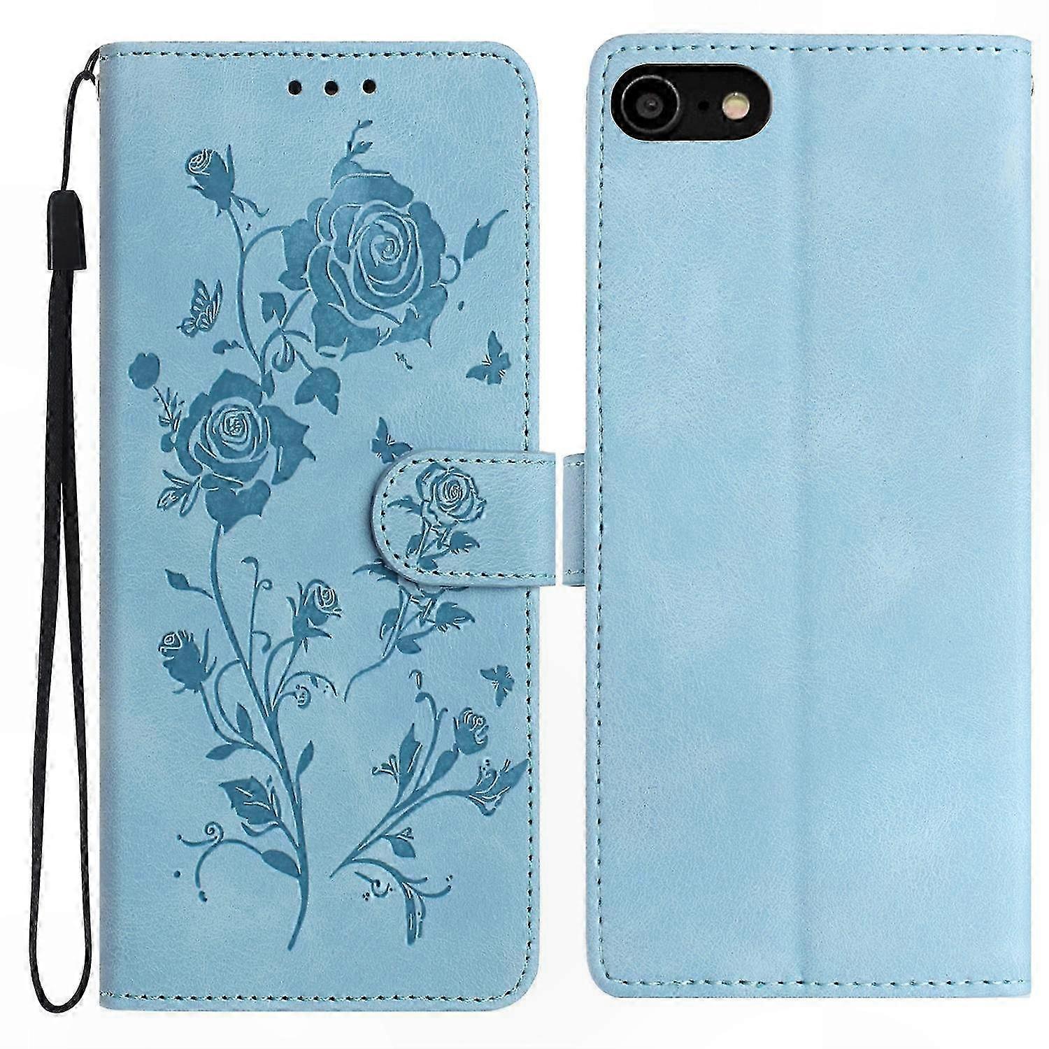 Rose Pattern Leather Wallet Case with Flip Stand for SE 2022 2020 8 7 6 6s Phone Cover