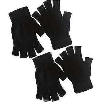 2 Pair Half Finger Gloves Winter Knit Touchscreen Warm Stretchy Mittens Fingerless Gloves in Common Size for Men and Women,black Edition