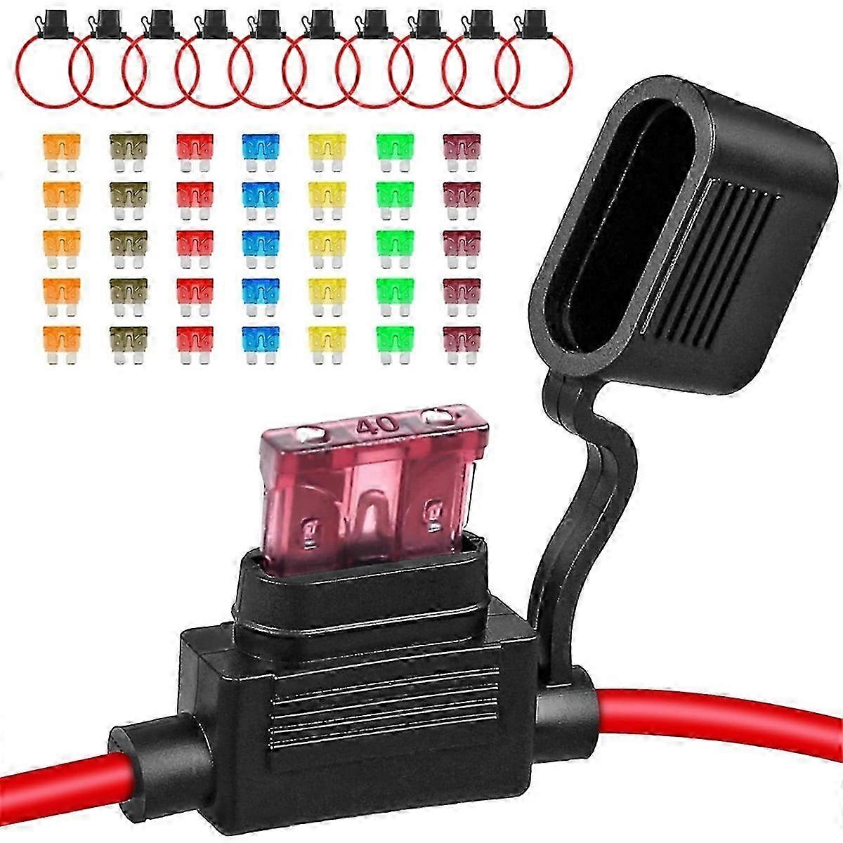 10pack Inline Fuse Holder 12v,12 Awg Waterproof Fuse Holder With 35pcs (5a/7.5a/10a/15a/20a/30a/40a)