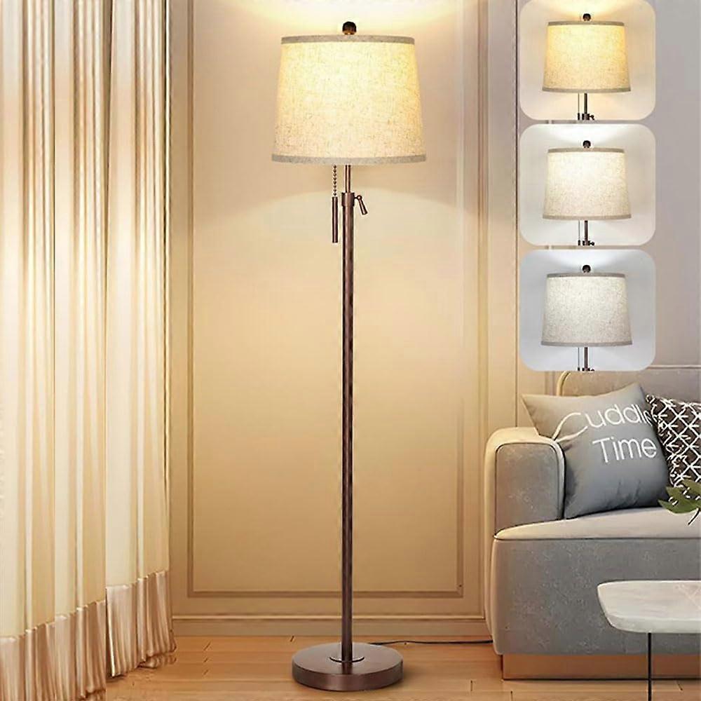 3color dimmable adjustable floor lamp  Modern metal with linen shade, corner pull cord switch