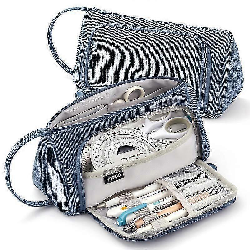 3 Compartment Pencil Case, Large Capacity1pcsBlue