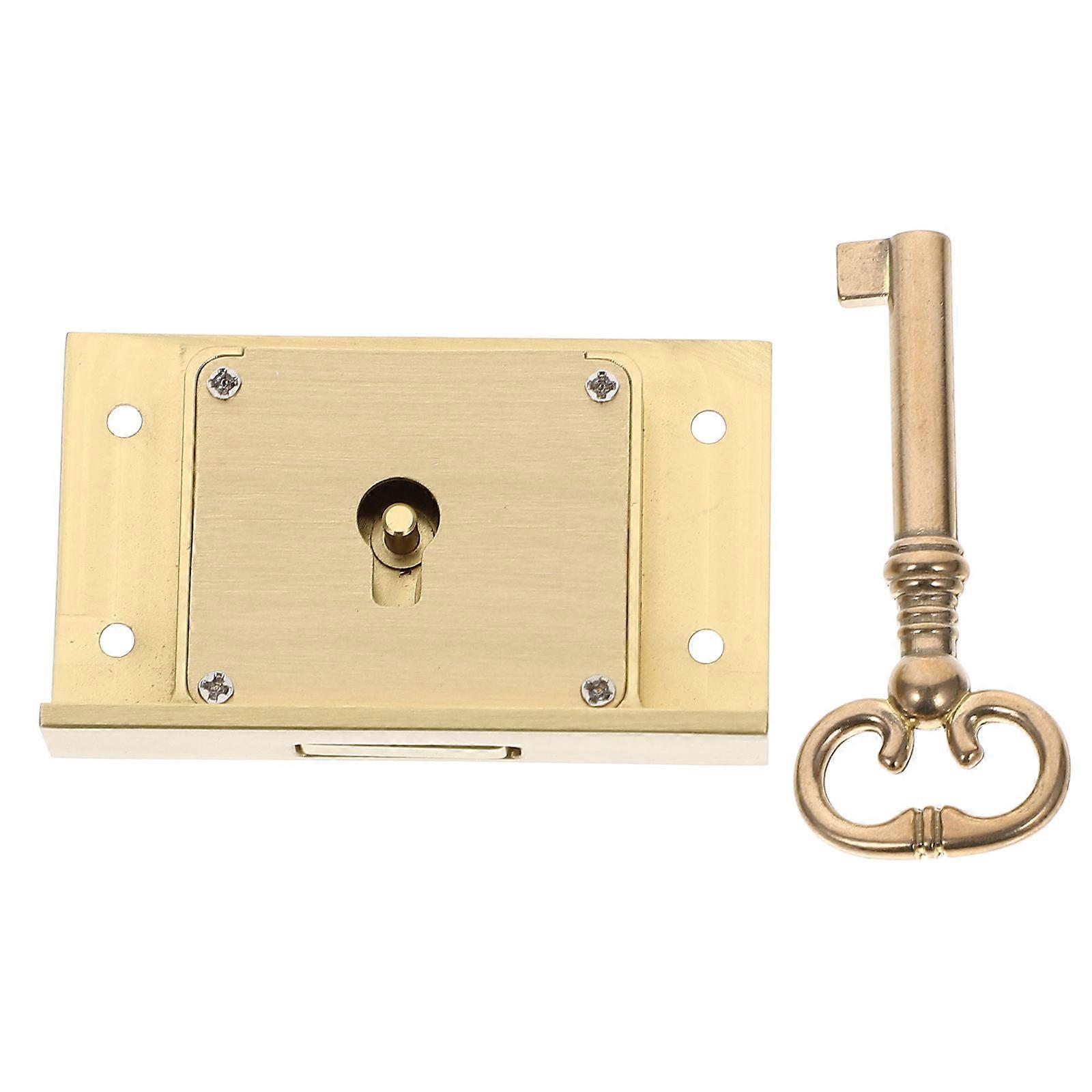 Mortise Box Lock, 2.5x1.8in Vintage Cabinet Locks, Large Cedar Chest Hardware Lock With Key And Screws For Wardrobe Drawer Furniture Cabinet Drawer