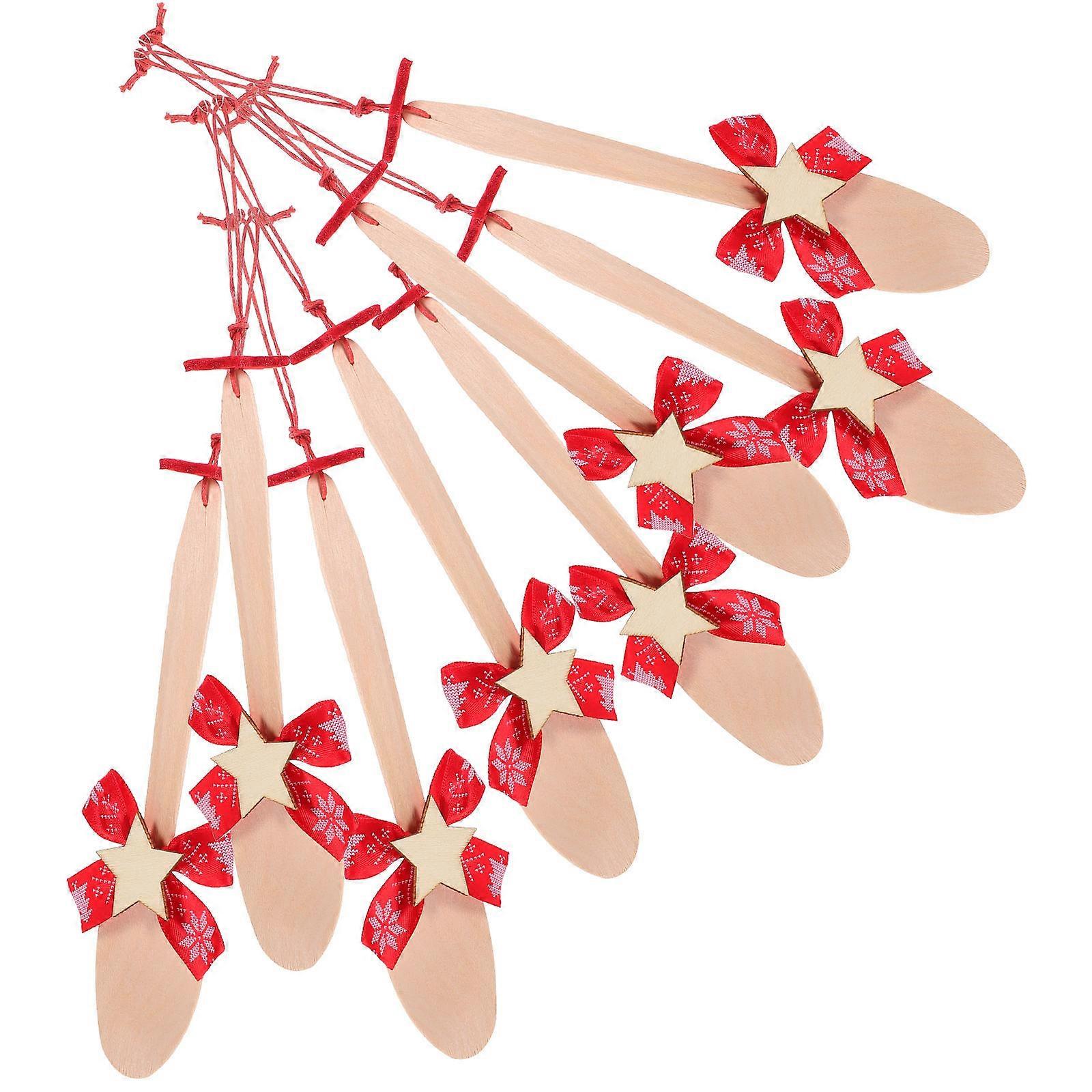 Wooden Christmas Decoration Spoons 10pcs Set of Rustic Xmas Tree Hanging Ornaments for Fireplace, Table, Shelf, Winter Party & Holiday Home Decor