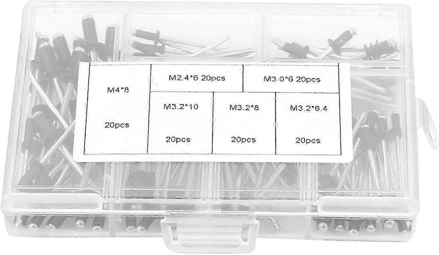 120-Piece Black Aluminium Blind Rivet Kit - M2.4, M3.0, M3.2 & M4 Pop Rivets Set for Electric & Pneumatic Rivet Guns