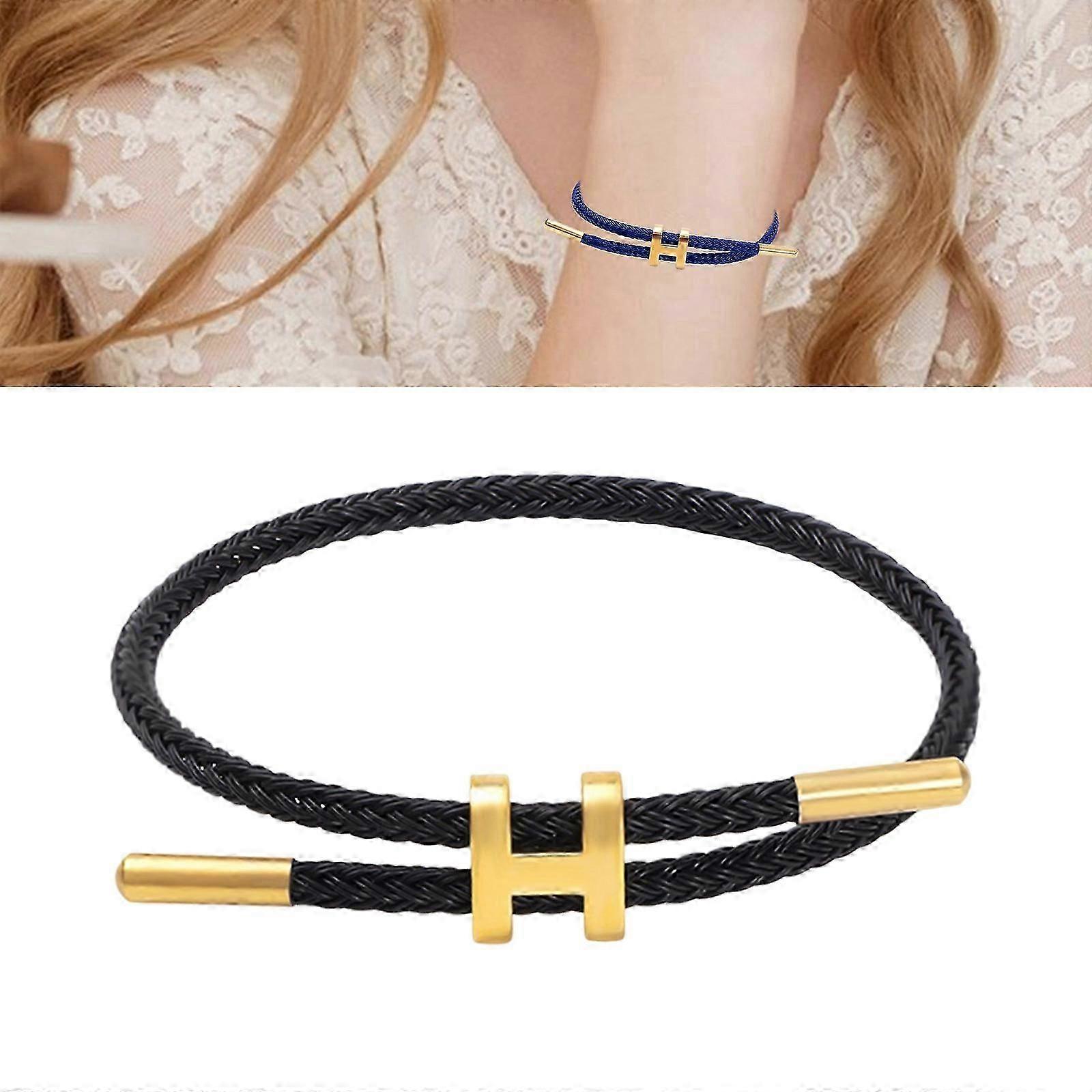 Pulseira ajustável elegante para mulheres com fivela H banhada a ouro 18k, trabalhada a partir de fio de aço inoxidável premium marrom