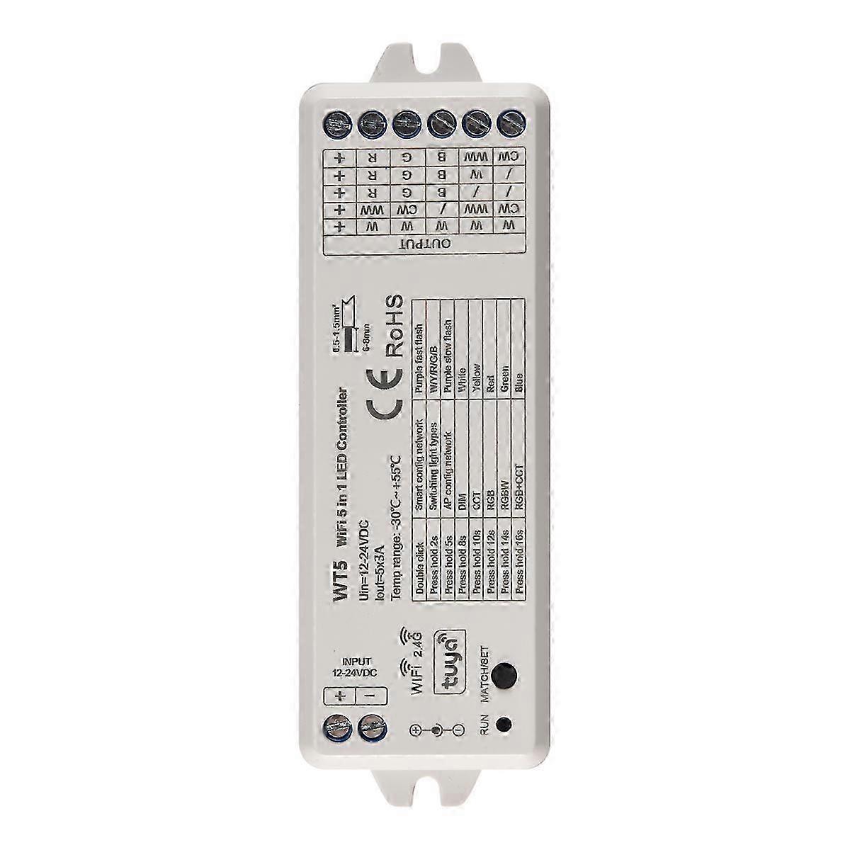 Tuya Smart LED Controller Variateur 5-en-1 pour lampes CCT RGB RGBW RGBWW RGBCCT