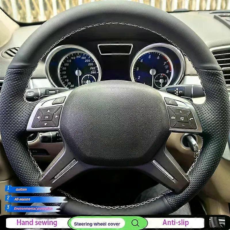 Housse de volant de voiture en cuir véritable noir unique bricolage pour Mercedes Benz Classe E E300 2014 GL-Classe GL 350 400 500