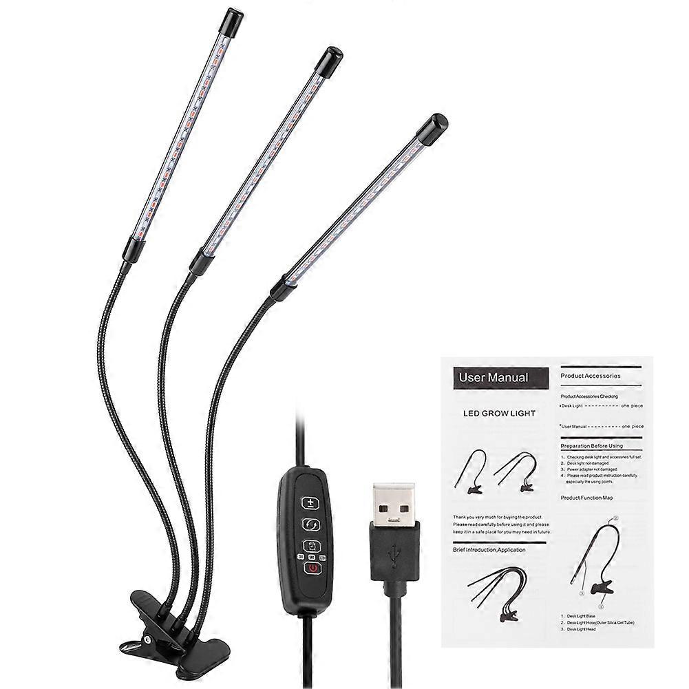 30W USB Flexibel 3-Tube LED Växt Växt Växt Ljus Full Spectrum Clip-on för Inomhusväxter