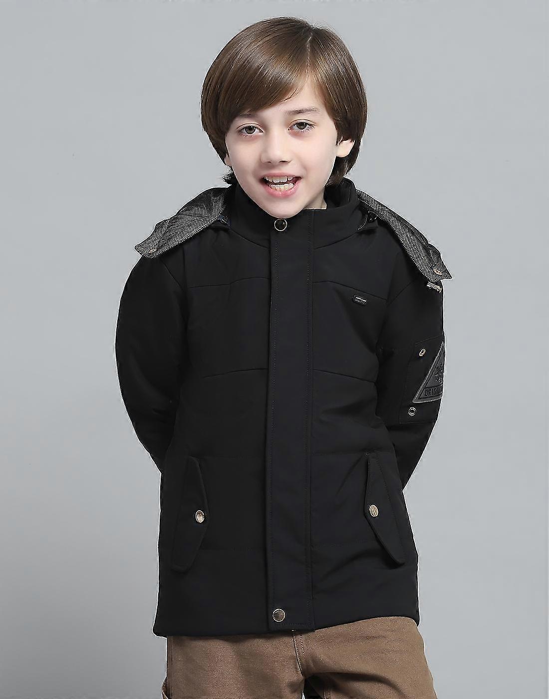 Monte Carlo Boys Solid Black Hooded Neck Full Sleeve Jacket