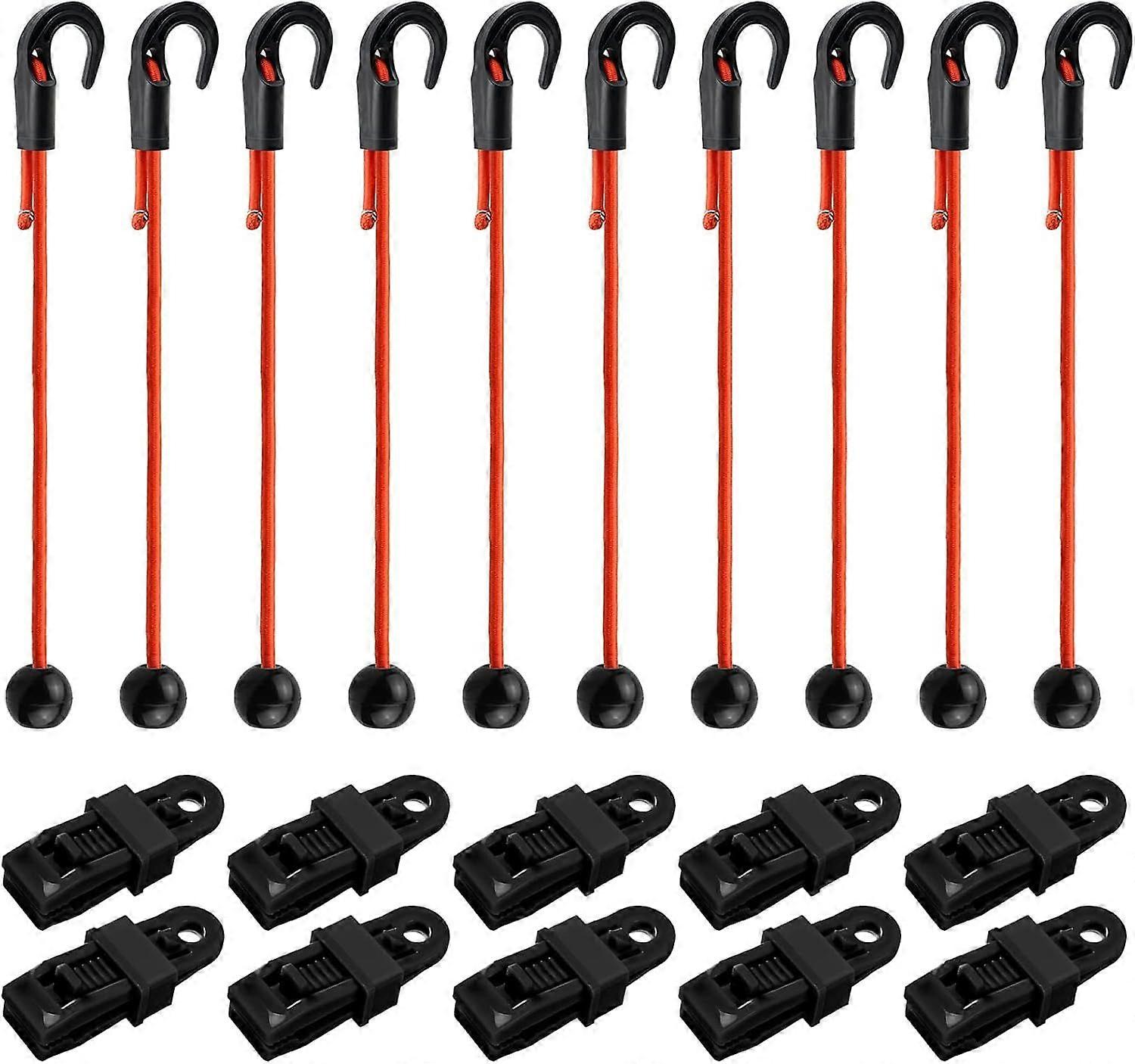 Tarp Clips and Bungee Cords Set, 20 Pack Heavy Duty Lock Grip and Adjustable