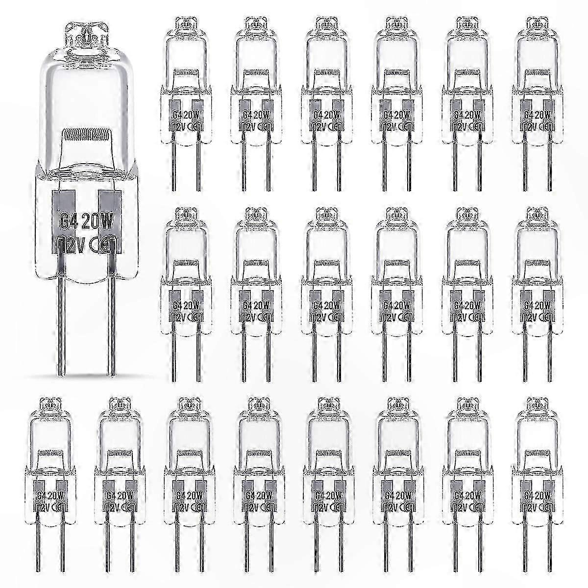 G4 ハロゲン電球 12V 10W、ウォーム ホワイト 3000K、調光可能、ちらつきなし、20 個入り