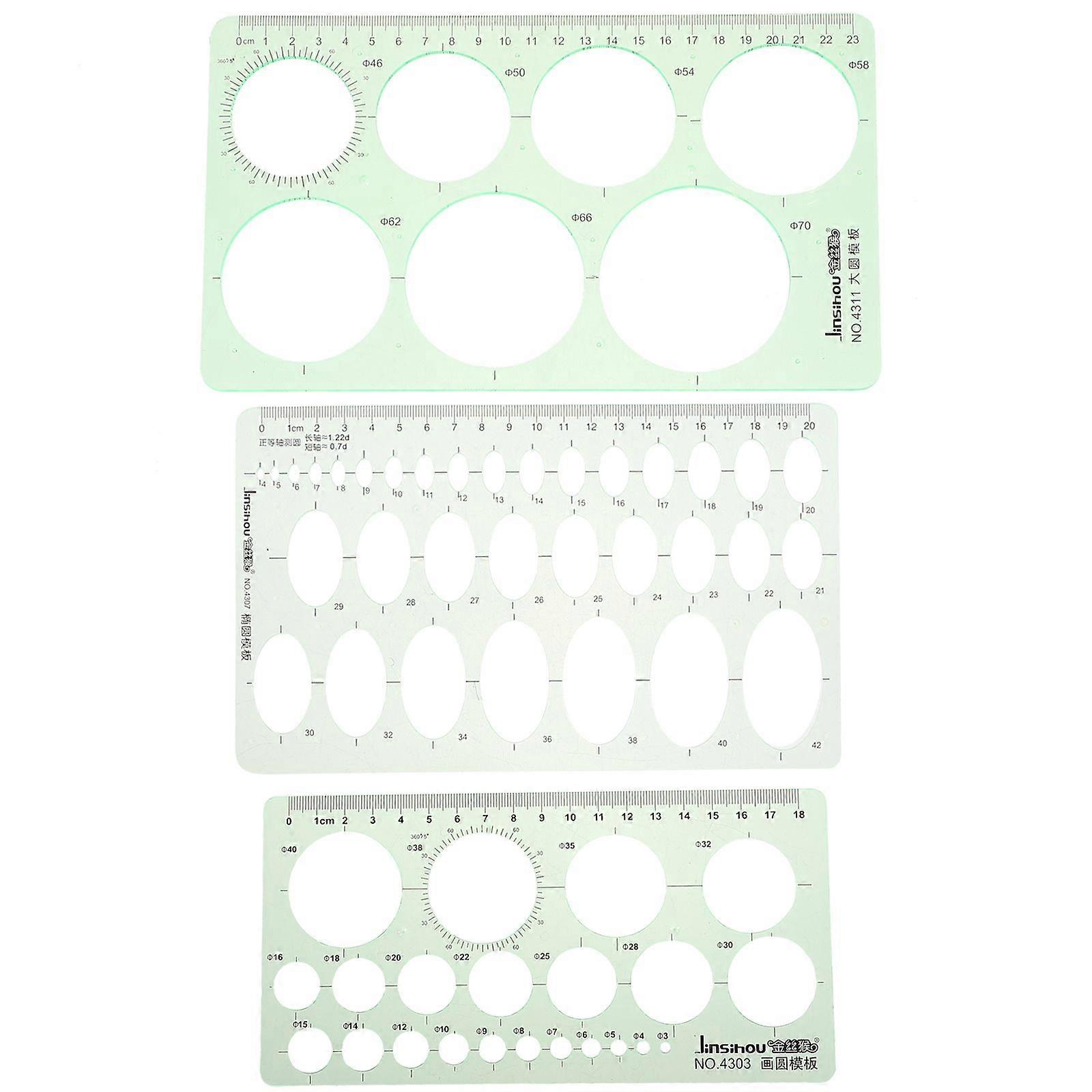 3Pcs Geometric Drawings Templates Stencils Plastic Measuring Template Rulers for Drafting