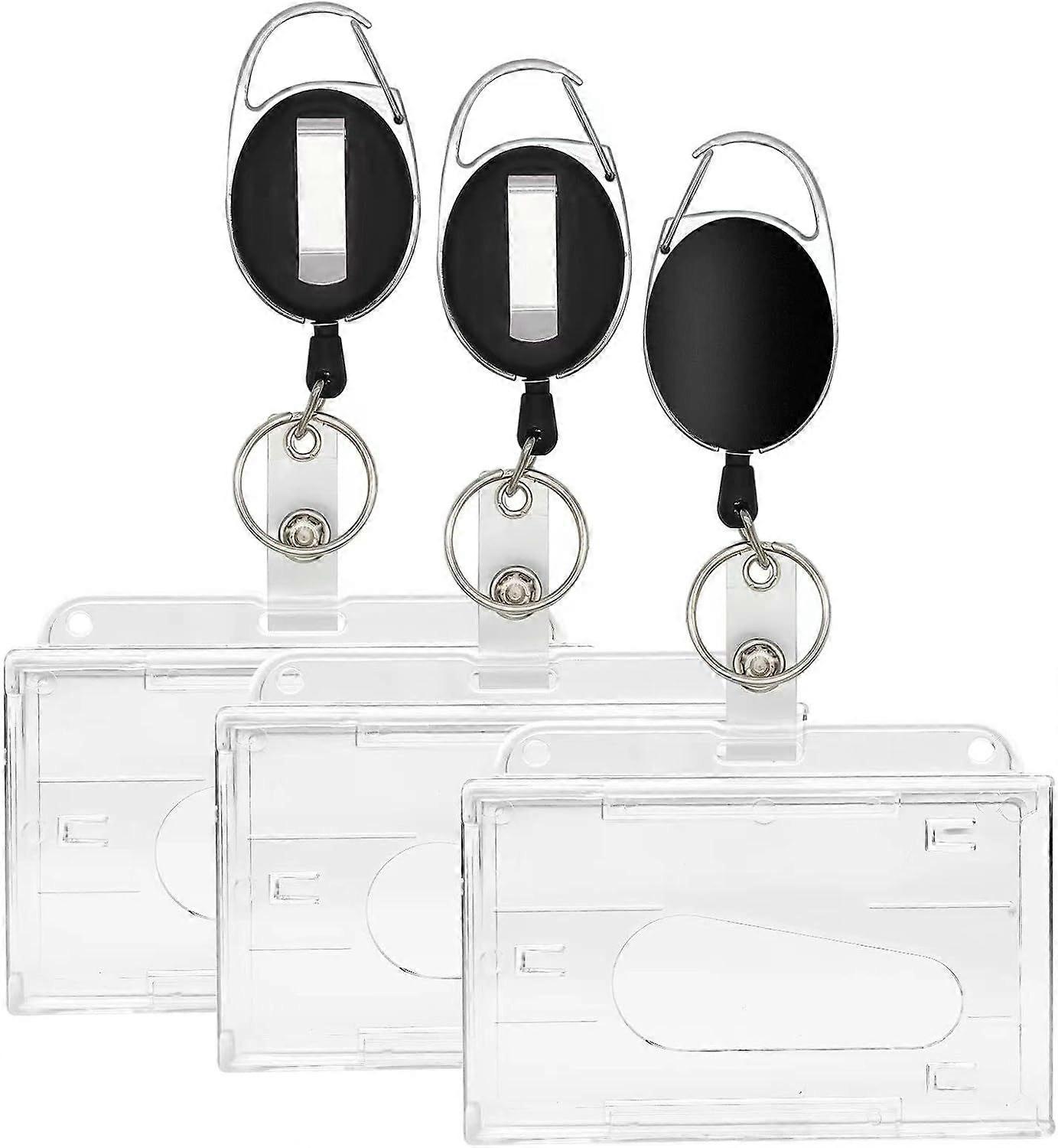 3 pieces ID card holder with retractable key, keychain set