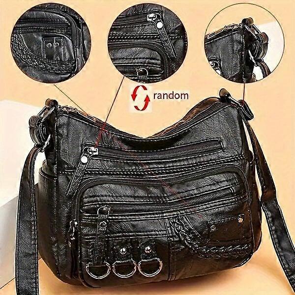 Ladies' fashionable shoulder bag, made of PU leather, with adjustable shoulder strap and multiple zippered pockets