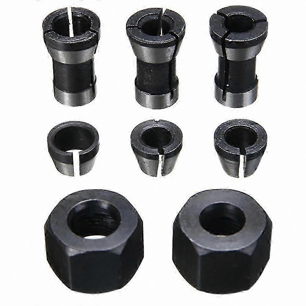 8-Piece Precision Collet Adapter Set for 6mm, 6.35mm, and 8mm Router Bits and Milling Cutters