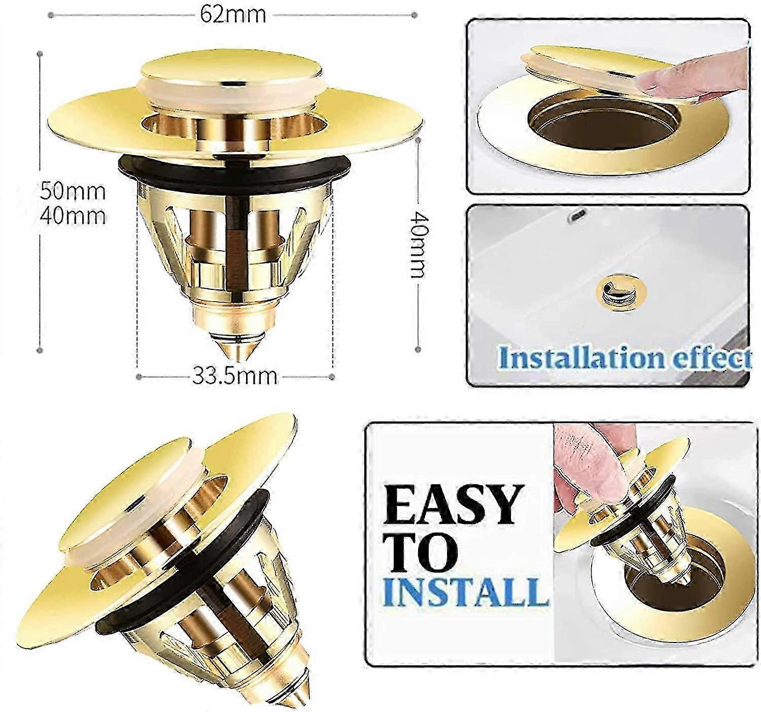 Waste Pop-Up Valve for Wash Basin/Sink Strainer, Sink Plug Drain Strainer, Universal Pop-Up Sink for Kitchen and Bathroom - Black
