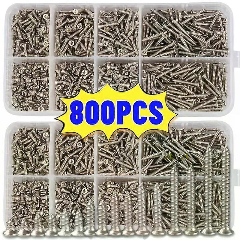 800pcs self-tapping wood screw set M2 cross flat head metal sheet screw self-tapping screw combination kit