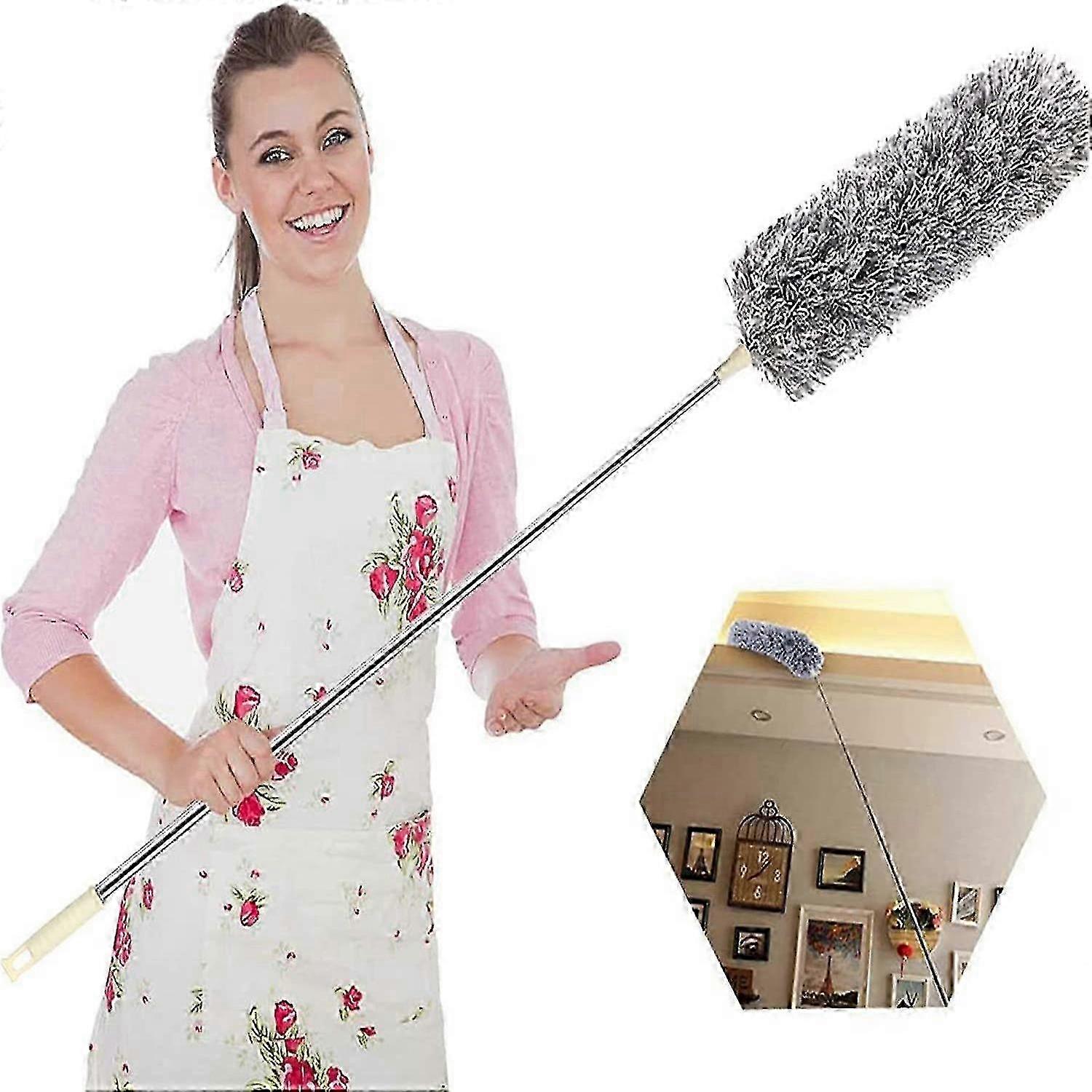 Extendable Feather, with 100'' Telescopic Stainless Steel Extension Pole and Soft Silicone Cap