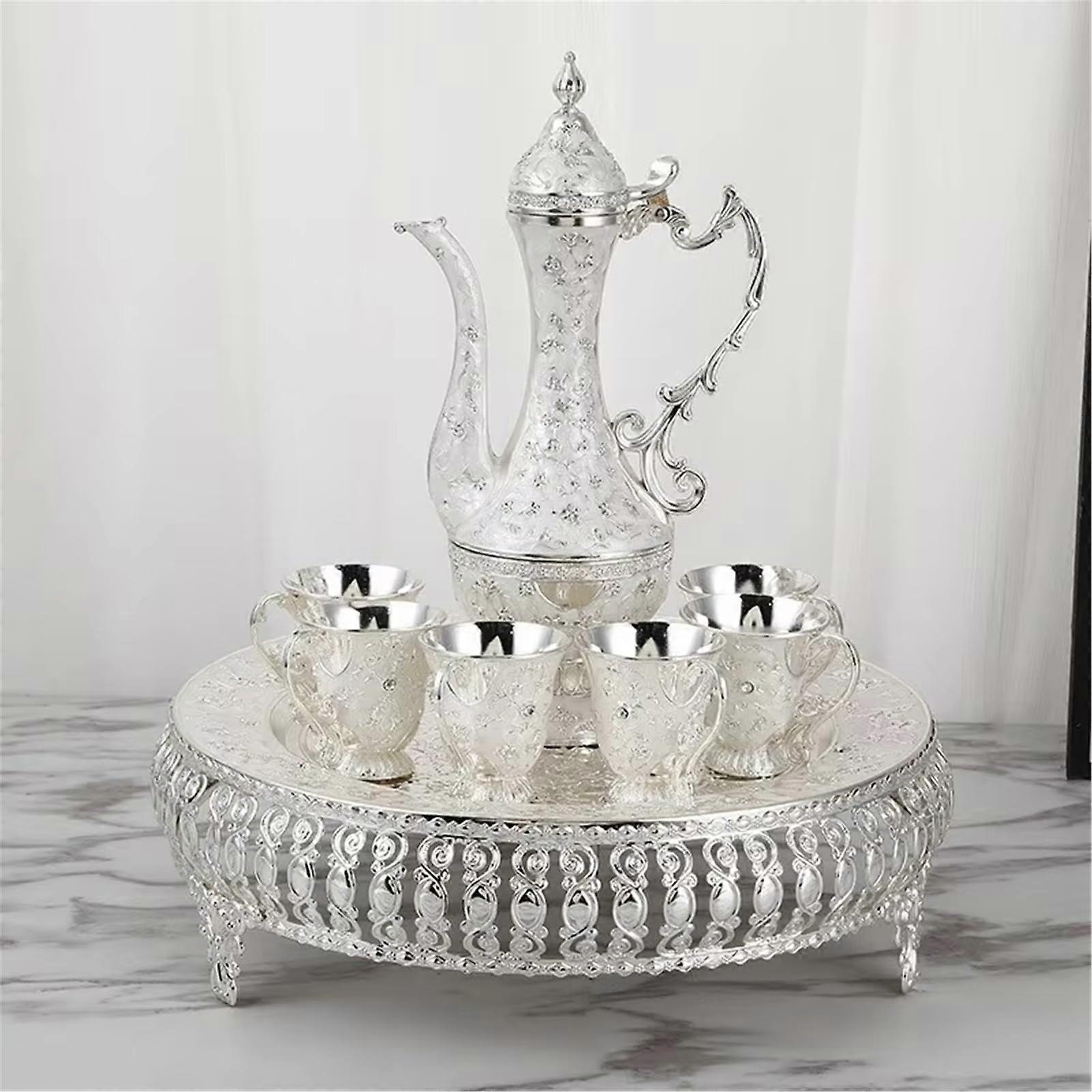 Vintage Extra Large Turkish Coffee Tea Set For 6 Crystal Tray Gold Relief TeapotSet3