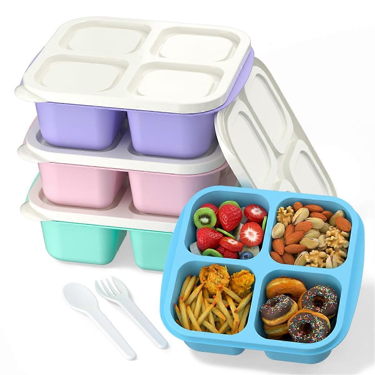 Meal Prep Containers (4 Pack), 4-Compartments Bento Lunch Box