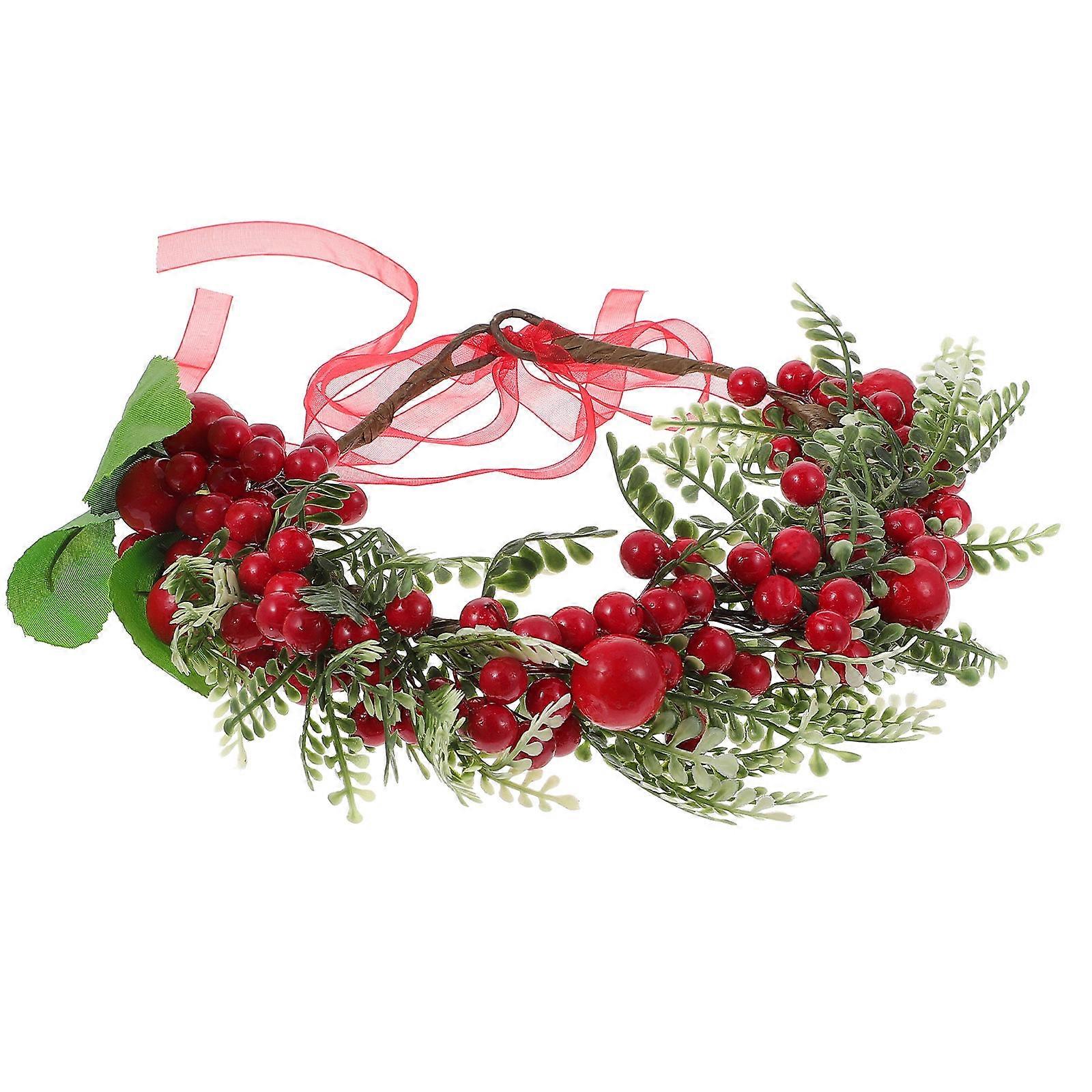 Simulation Wreath Headdress for Xmas Photo Prop 2Pcs Red Headband