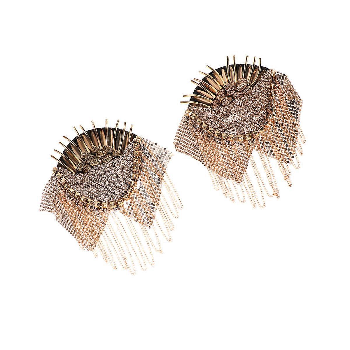 Golden Shoulder Epaulettes Tassel Chain for Decor 1Pair Retro Rivet Design