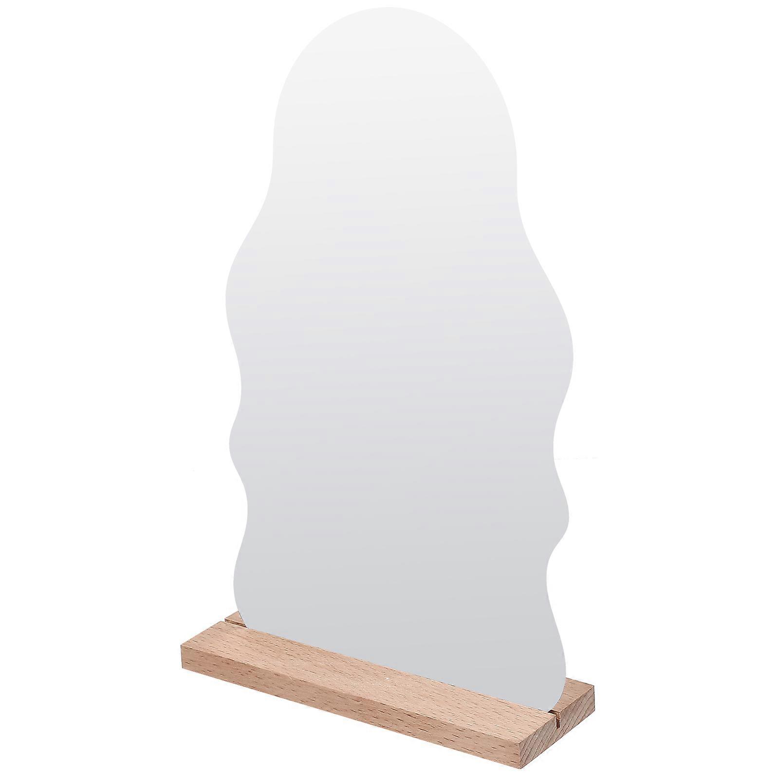 Irregular Desktop Makeup Mirror with Wooden Base for Cosmetic Use 4Pcs