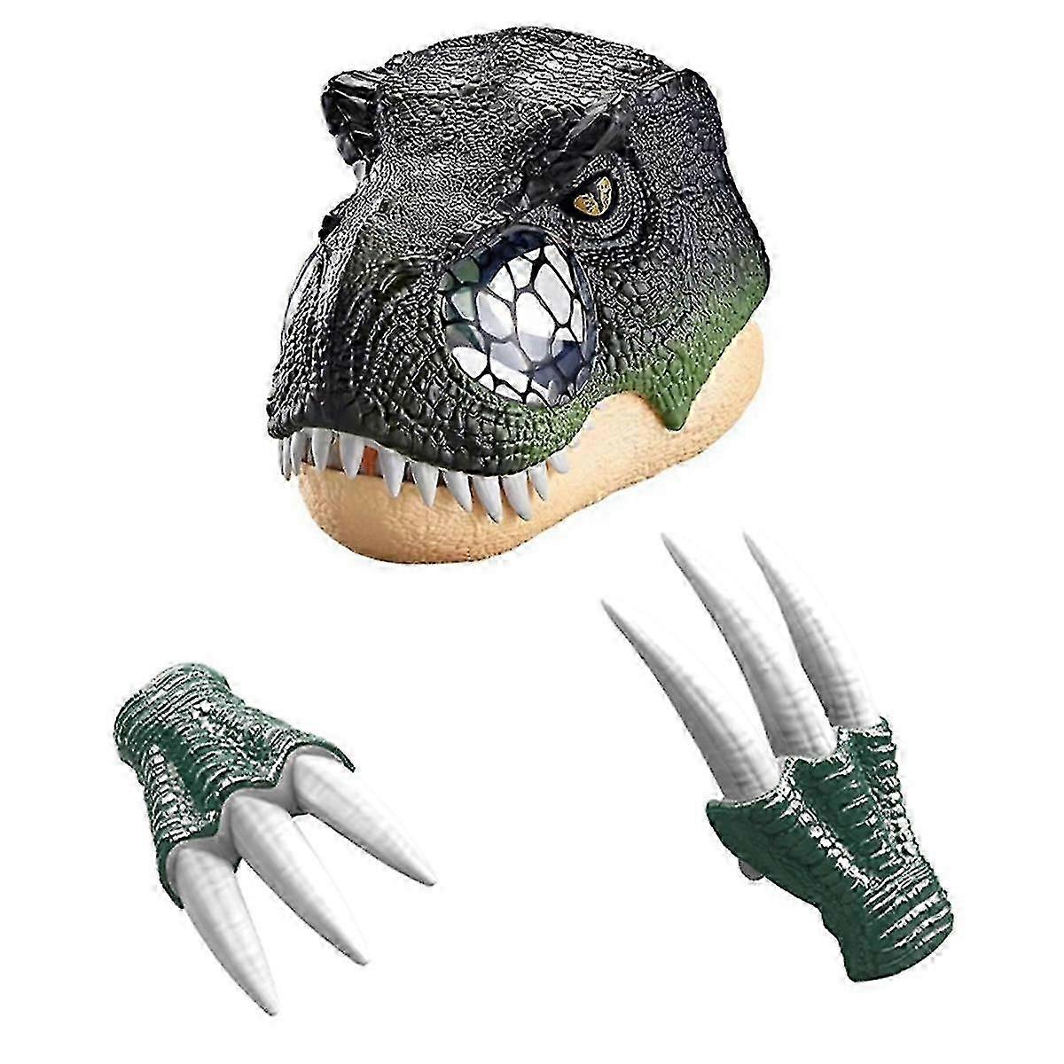 Dinosaur Mask Removable Jaw with 2 Claws, Role Play Toy with LED Lighted Eyes&Roaring Sounds, Cospl