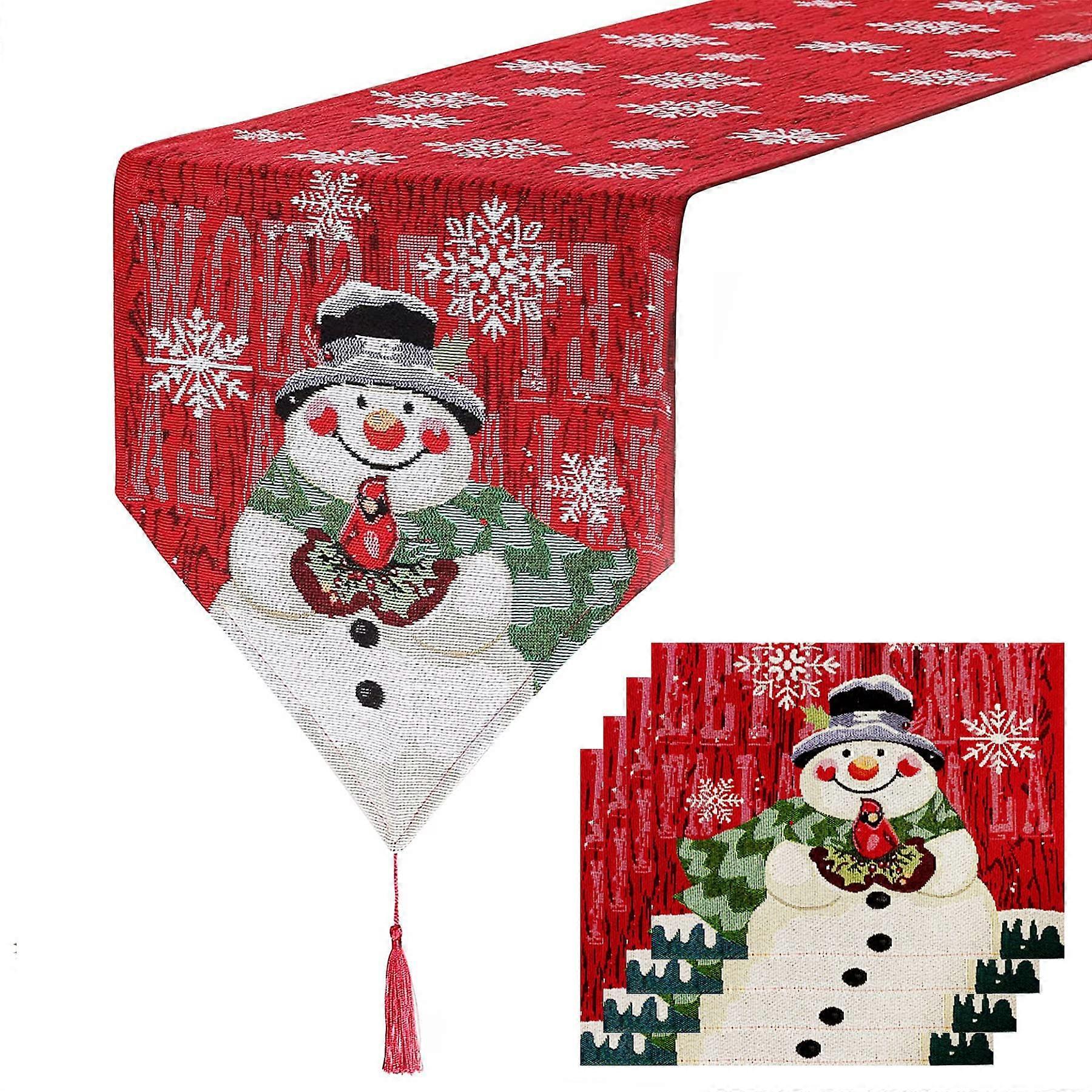 Christmas Place Mats Table Runners Embroidered Set Christmas Snowman Tablecloth Christmas Decorations for Table Mats (Table Runner(1+4))