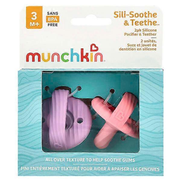 Munchkin, Sili-Soothe & TeetheÃÂ¢ÃÂÃÂ¢, Silicone Pacifier & Teether, 3 Months+, Light Pink & Light Purple, 2 Count