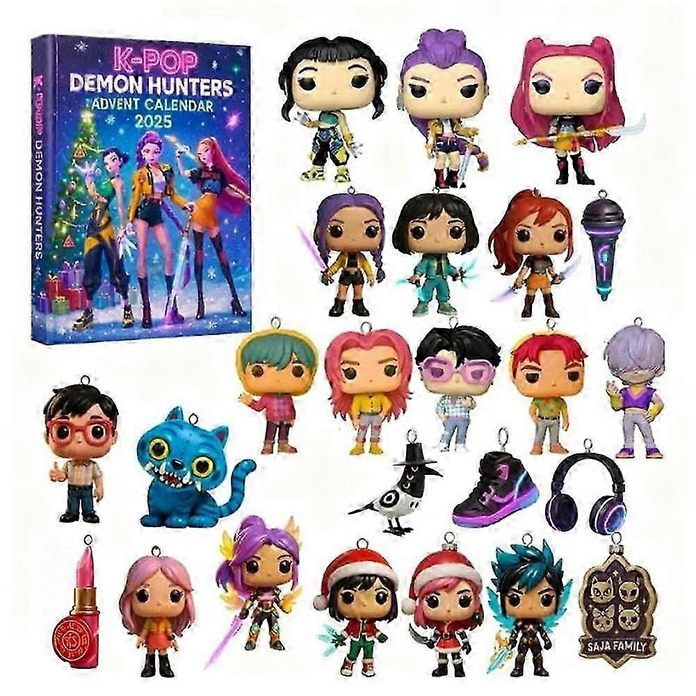 24ήμερο Ημερολόγιο Advent Kpop Demon Hunters 2025 Συλλεκτικά 2D Anime Charms, Καθημερινές Εκπλήξεις Φαντασίας, Μοναδικό Κουτί Δώρου για Παιδιά Θαυμαστών