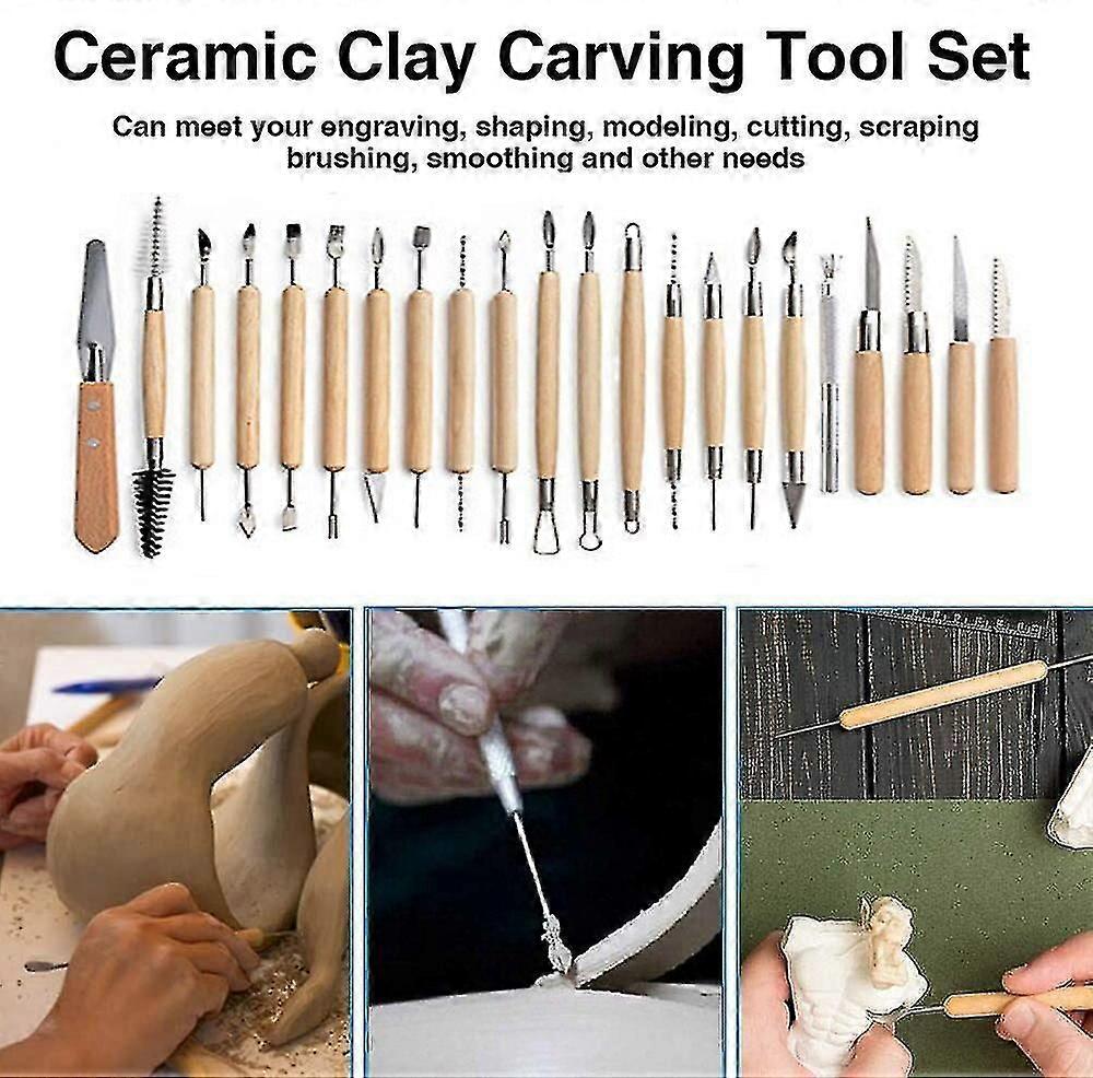 25pcs Clay Sculpting Tools Kit Clay Modelling Tools Wooden Polymer Clay Tools Rubber Pottery Tools
