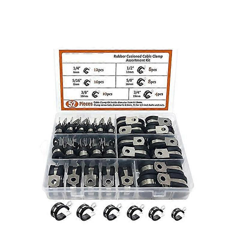 Κιτ ποικιλίας σφιγκτήρων καλωδίων 52pcs, σφιγκτήρες καλωδίων μαξιλαριού μαξιλαριού από ανοξείδωτο χάλυβα από ανοξείδωτο χάλυβα, ποικιλία σε 6 S