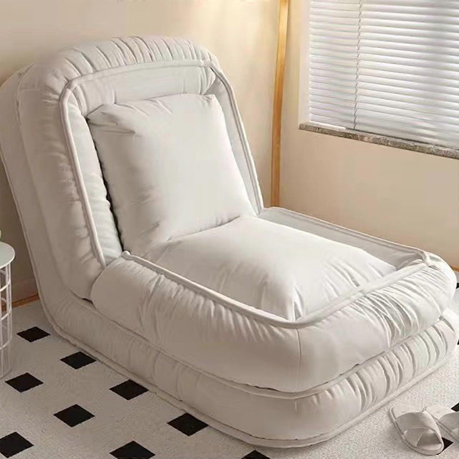 Foldable Lazy Sofa Bed Floor Chair Adjustable Recliner With Back Support 140+90 Cm White Gaming And Reading Chair
