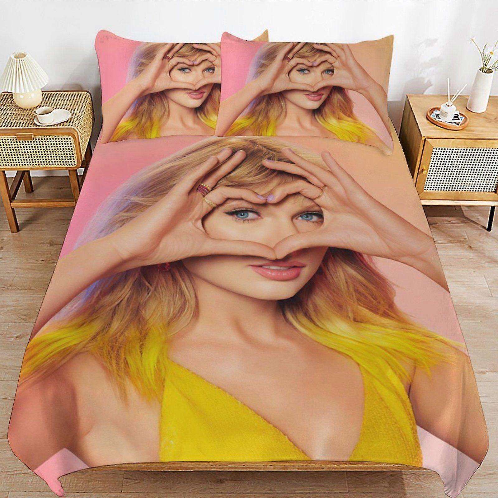 w151 Taylor Swift Practical Zip Function Smooth Bedding Surface Soft Layer Duvet Cover Sets for Rest Night m151