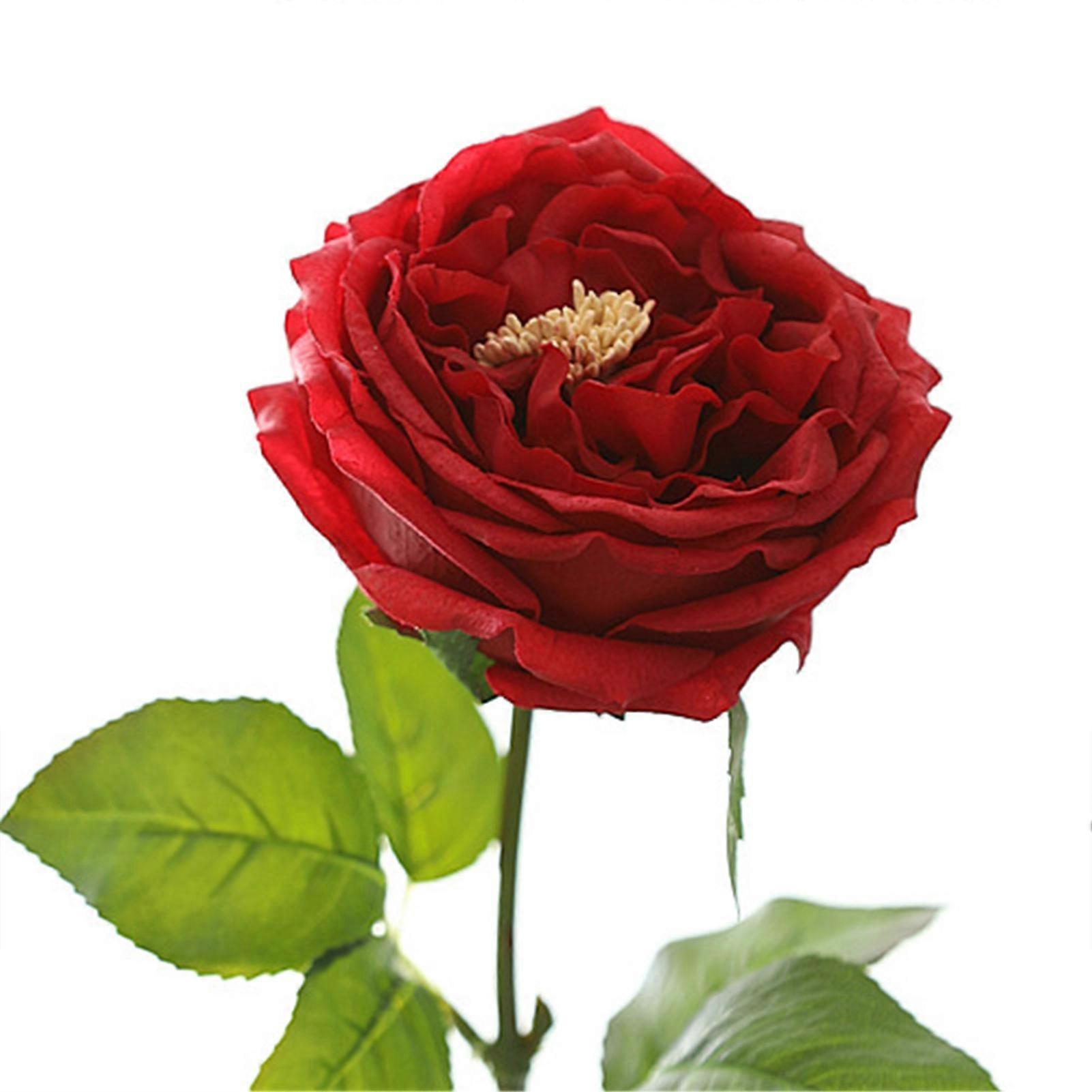 Realistic Red Artificial Rose with Clear Veins, Non-fading Vibrant Color, Fine Texture Plastic Flower for Home & Party Decor